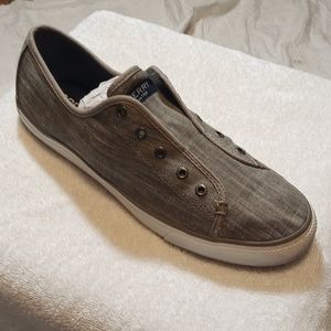 SPERRY TOP-SIDER CANVAS SLIP-ON SHOES WOMENS 11 M LACELESS SNEAKERS GREEN/BEIGE